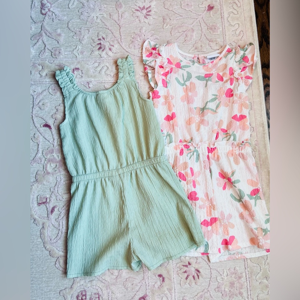 Kids' Green and Floral Romper Set